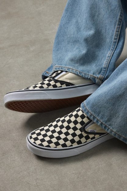 Vans Classic Checkerboard Slip-On Sneakers - Black / Off White Checkerboard
