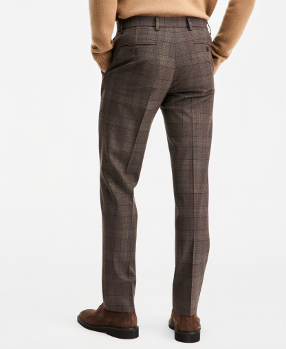 Tommy Hilfiger Men's Modern-Fit Stretch Dress Fall Pants - Brown Plaid