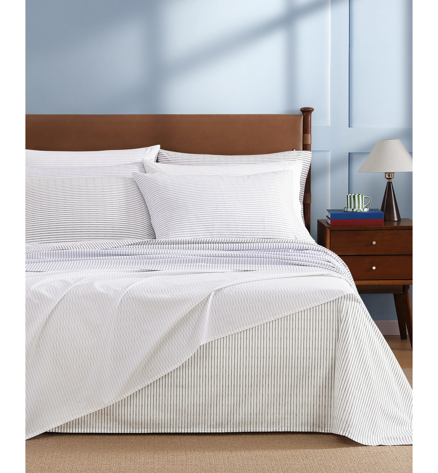 Tommy Hilfiger Printed 200-Thread Count Cotton Percale Sheet Set - Monogram Stripe Gray
