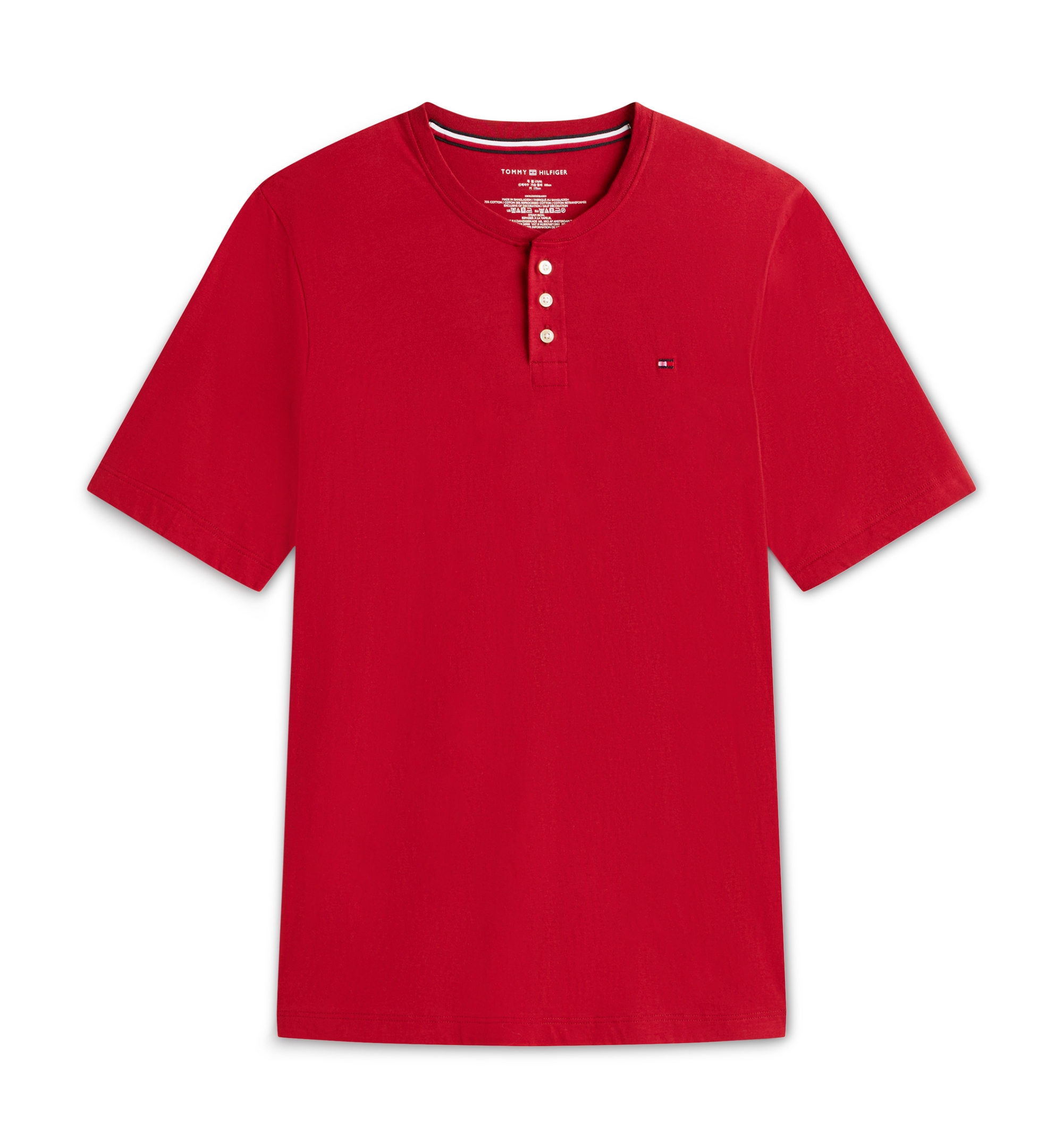 Tommy Hilfiger Men's Classic-Fit Short-Sleeve Solid Henley T-Shirt - REGATTA RED