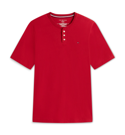 Tommy Hilfiger Men's Classic-Fit Short-Sleeve Solid Henley T-Shirt - REGATTA RED