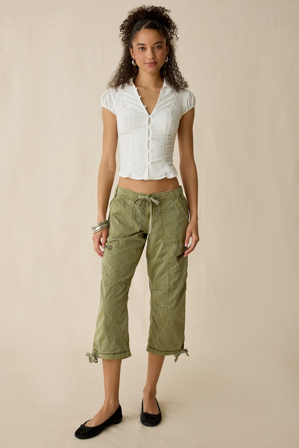 BDG Sidekick Crop Cotton Utility Pants - Olive