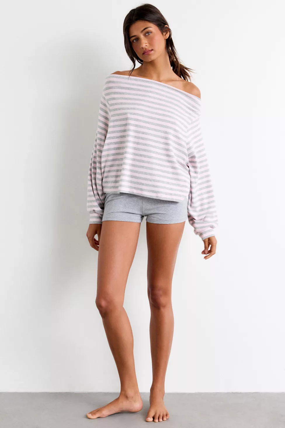 Out From Under All Nighter Striped Off-The-Shoulder Sweatshirt - Pink Stripe