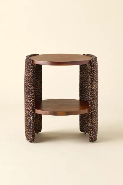 Jane Round Upholstered Storage Nightstand - Leopard