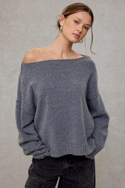 Out From Under So Soft Oversized Off-The-Shoulder Sweater - Dark Grey