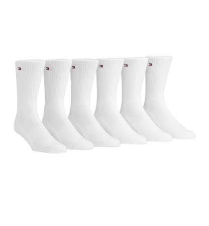Tommy Hilfiger Men's Cushion Sole Sports Crew Socks, 6-Pack - White