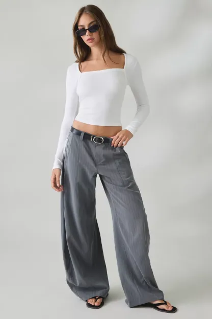 BDG Society Hill Baggy Wide Leg Trousers - Grey Multi