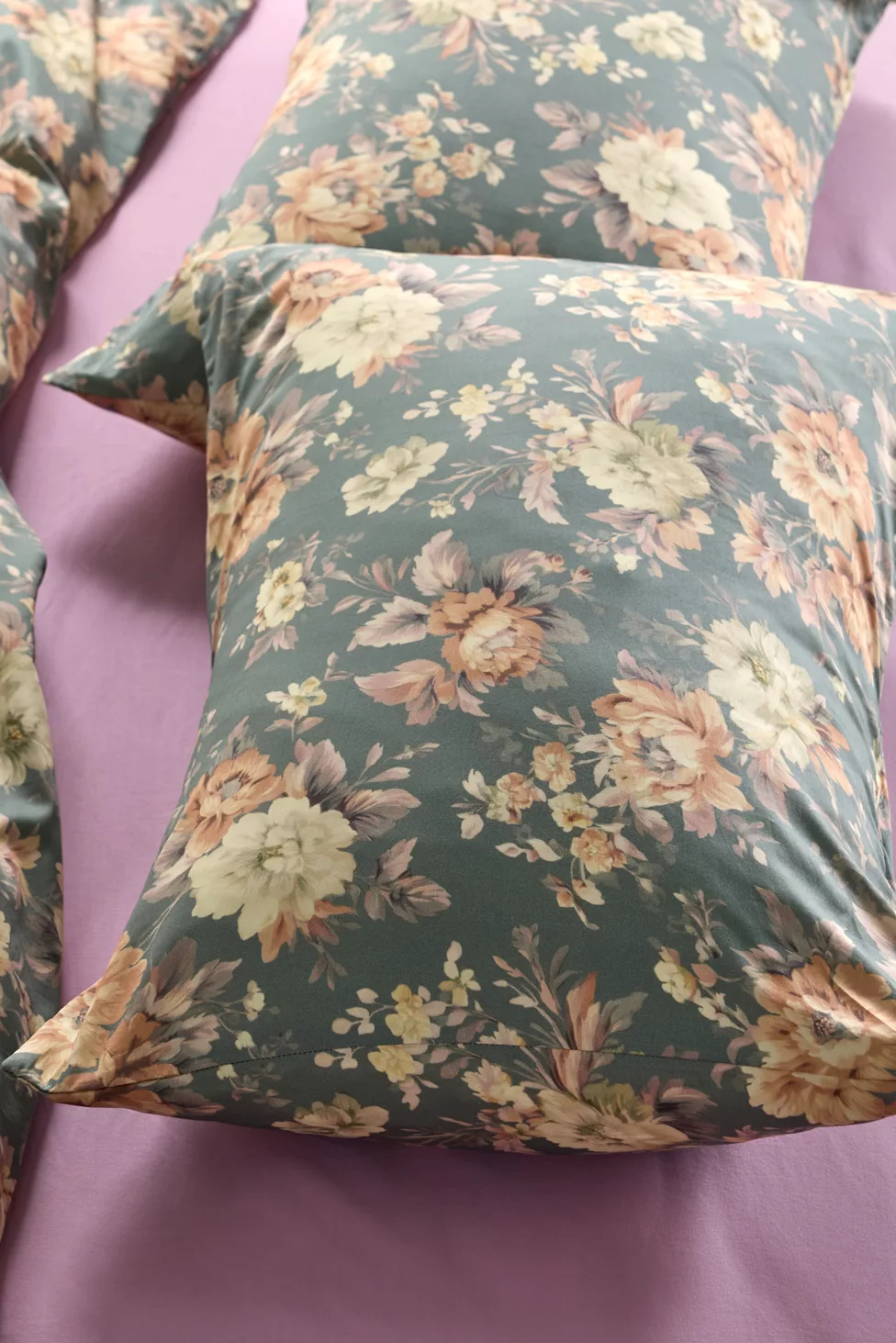 Gemma Floral Printed Cotton Sateen Sham Set - Teal Floral