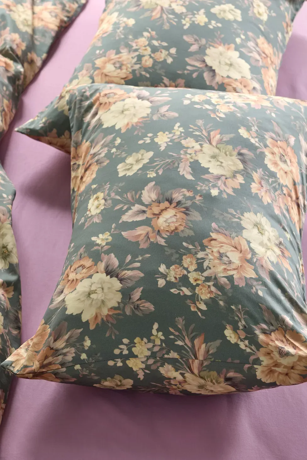 Gemma Floral Printed Cotton Sateen Sham Set - Teal Floral