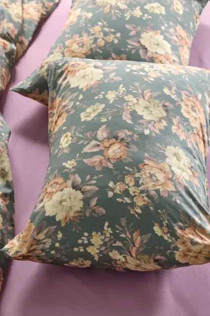 Gemma Floral Printed Cotton Sateen Sham Set - Teal Floral