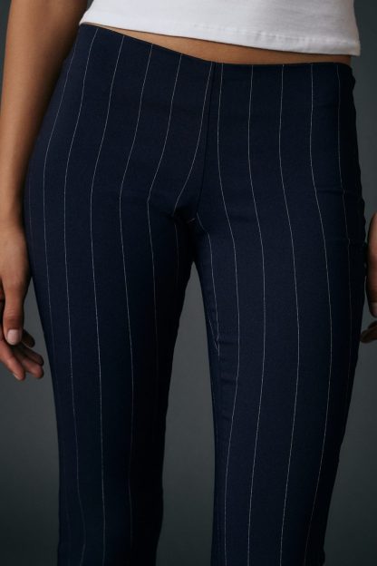 UO Hailey Pinstripe Stretch Pull-On Low-Rise Flare Pants - Navy