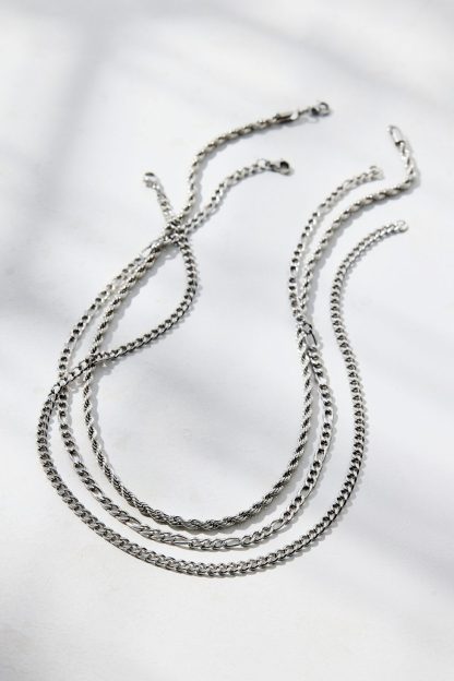 Essential Waterproof Trio Layering Chain Necklace - Silver