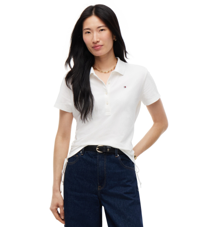 Tommy Hilfiger Women's Short-Sleeve Drawstring Polo Shirt - Ecru