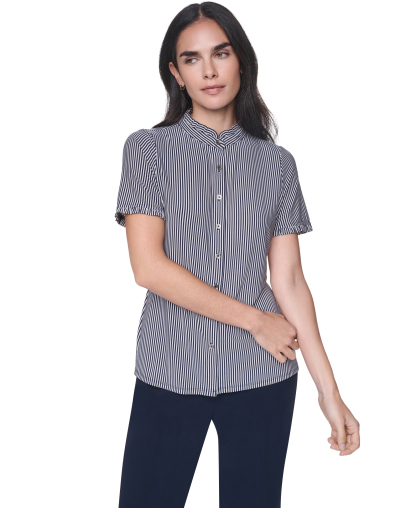 Tommy Hilfiger Women's Short-Sleeve Striped Ruffle Blouse - Midnight/Ivory