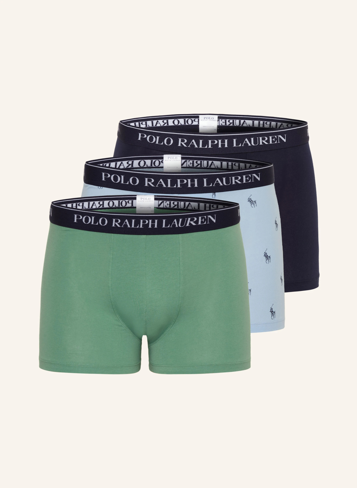 POLO RALPH LAUREN 3er-Pack Boxershorts – DUNKELBLAU / GRÜN / HELLBLAU
