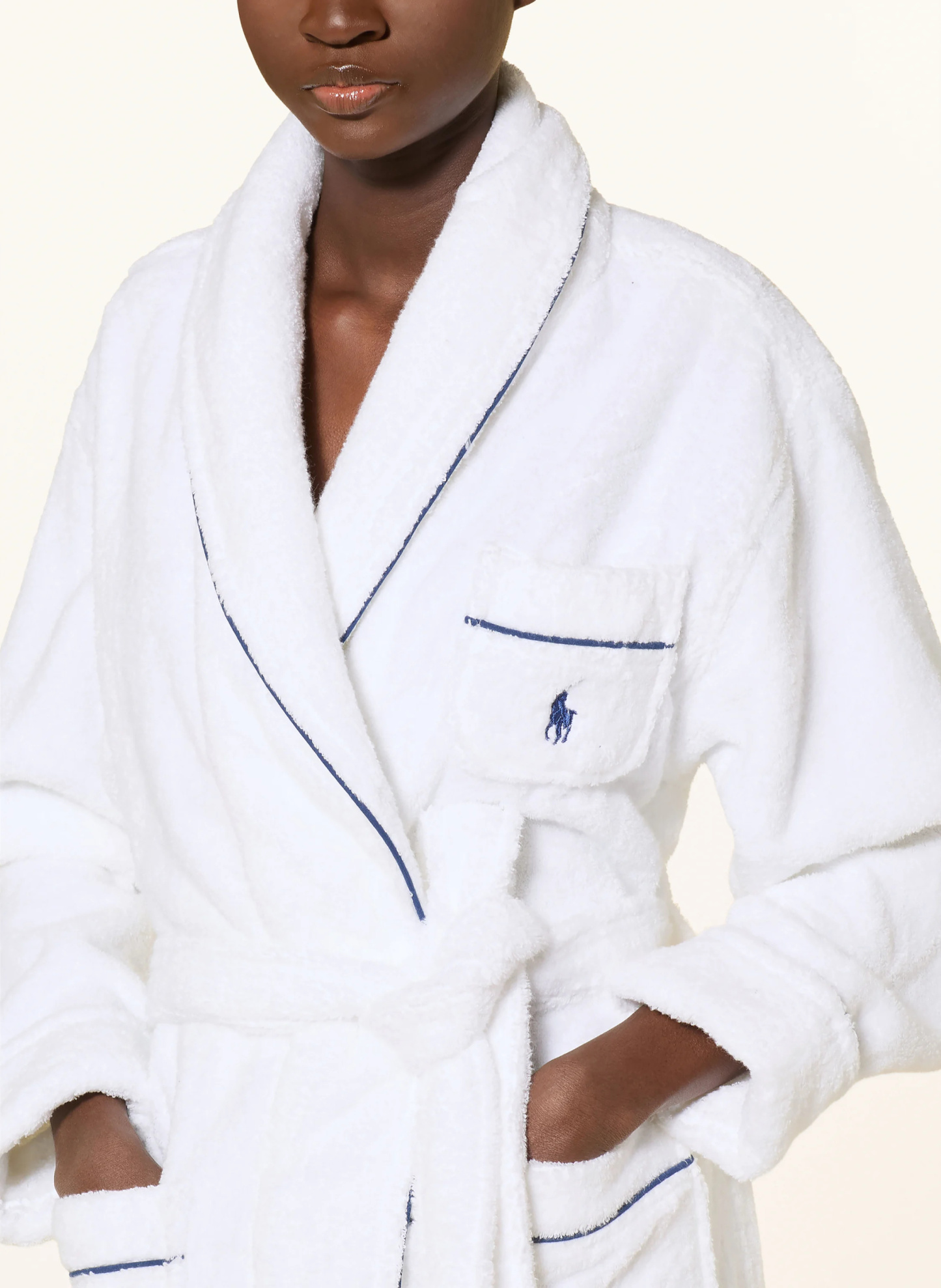 POLO RALPH LAUREN Unisex-Bademantel – WEISS / DUNKELBLAU