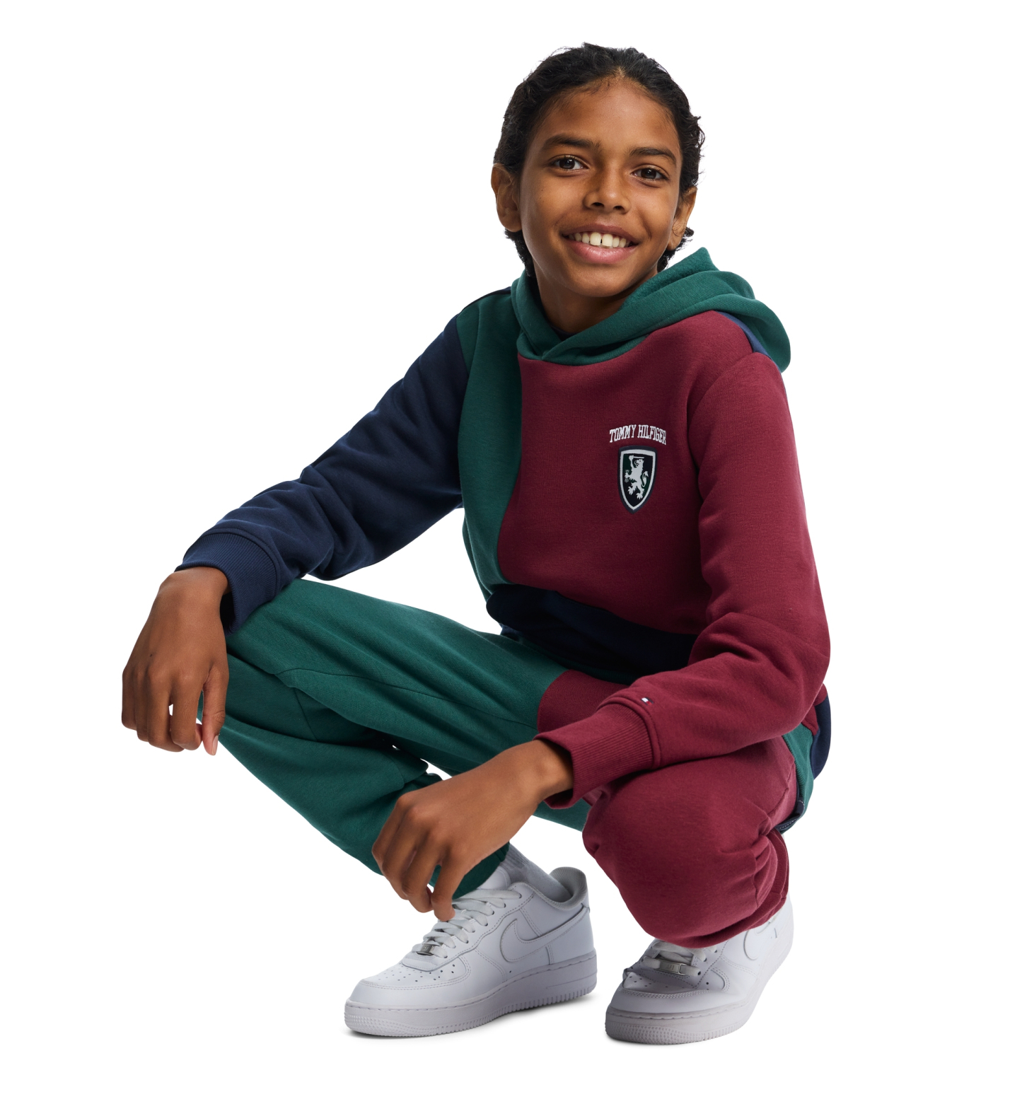 Tommy Hilfiger Boys' 8-20 Griffin Badge Colorblock Kangaroo Pocket Pullover Hoodie - June Bug