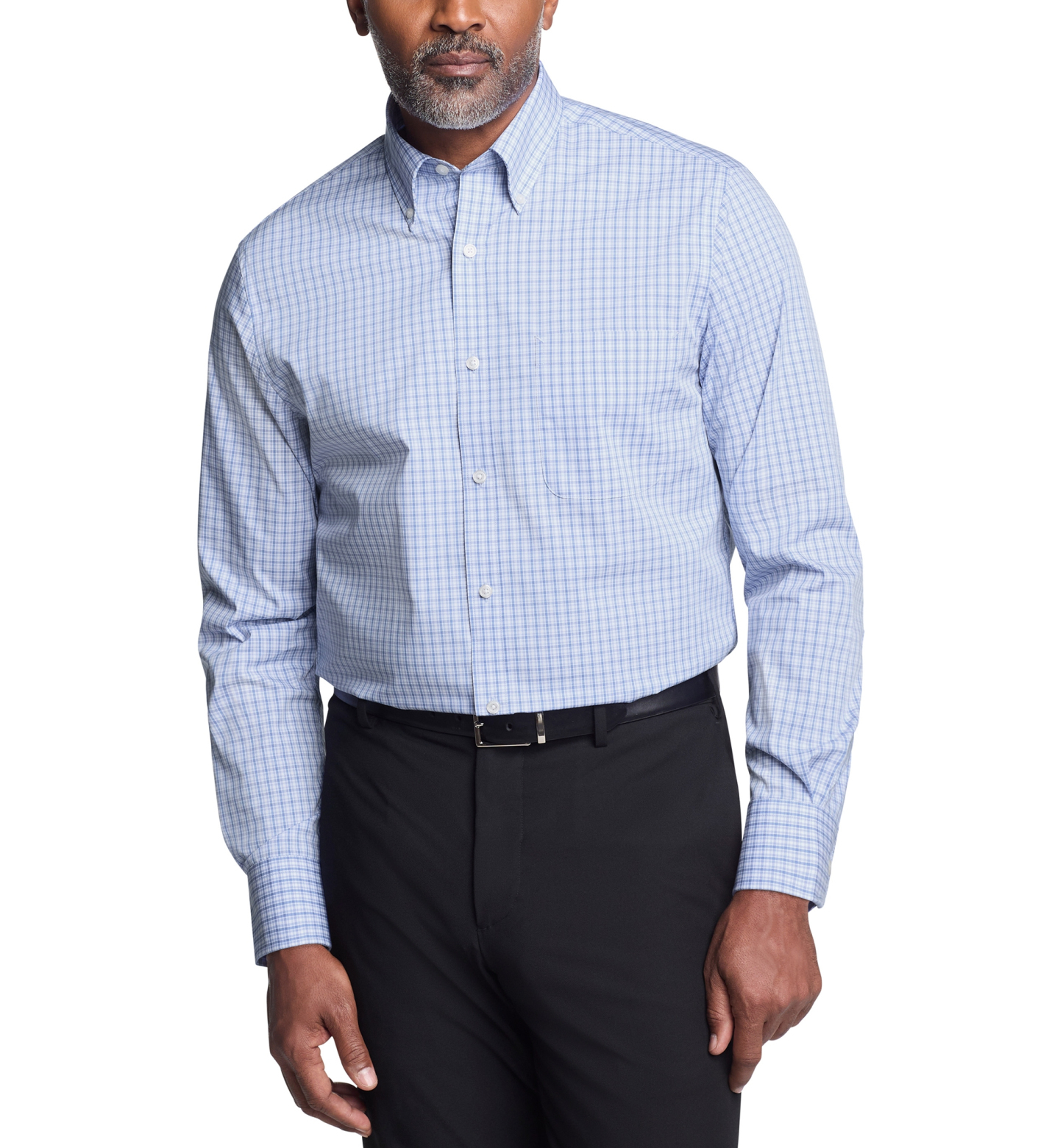 Tommy Hilfiger Men's Regular Fit Wrinkle Resistant Stretch Dress Shirt - Blue Grid