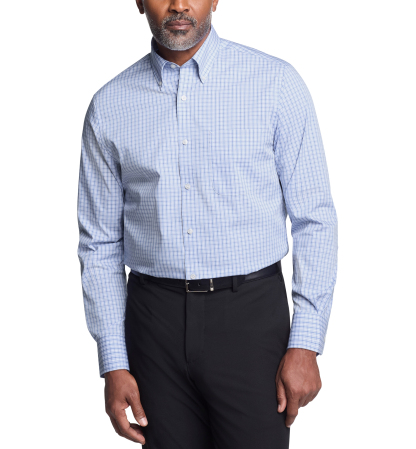 Tommy Hilfiger Men's Regular Fit Wrinkle Resistant Stretch Dress Shirt - Blue Grid