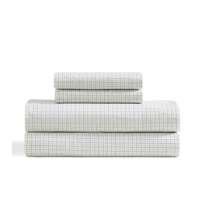 Tommy Hilfiger Printed 200-Thread Count Cotton Percale Sheet Set - New England Plaid Beige