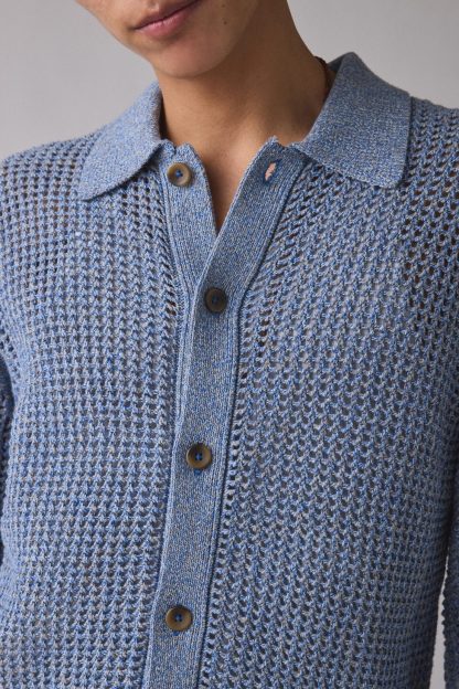 Les Deux Gerald Knitted Polo Cardigan - Dark Denim Blue
