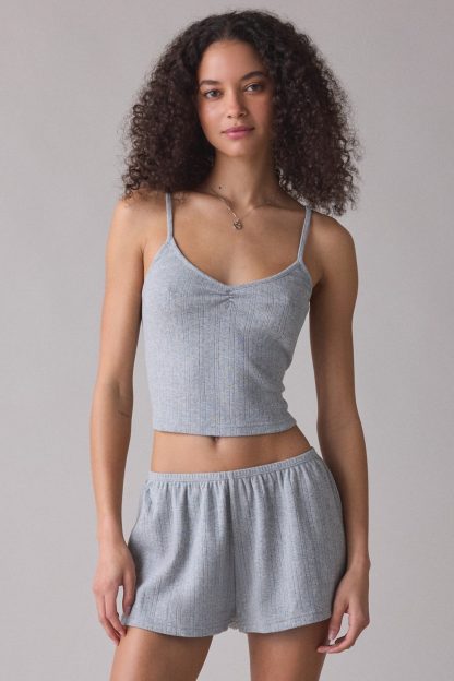Out From Under Iris Pointelle Knit Cami + Shortie 2-Piece PJ Set - Grey