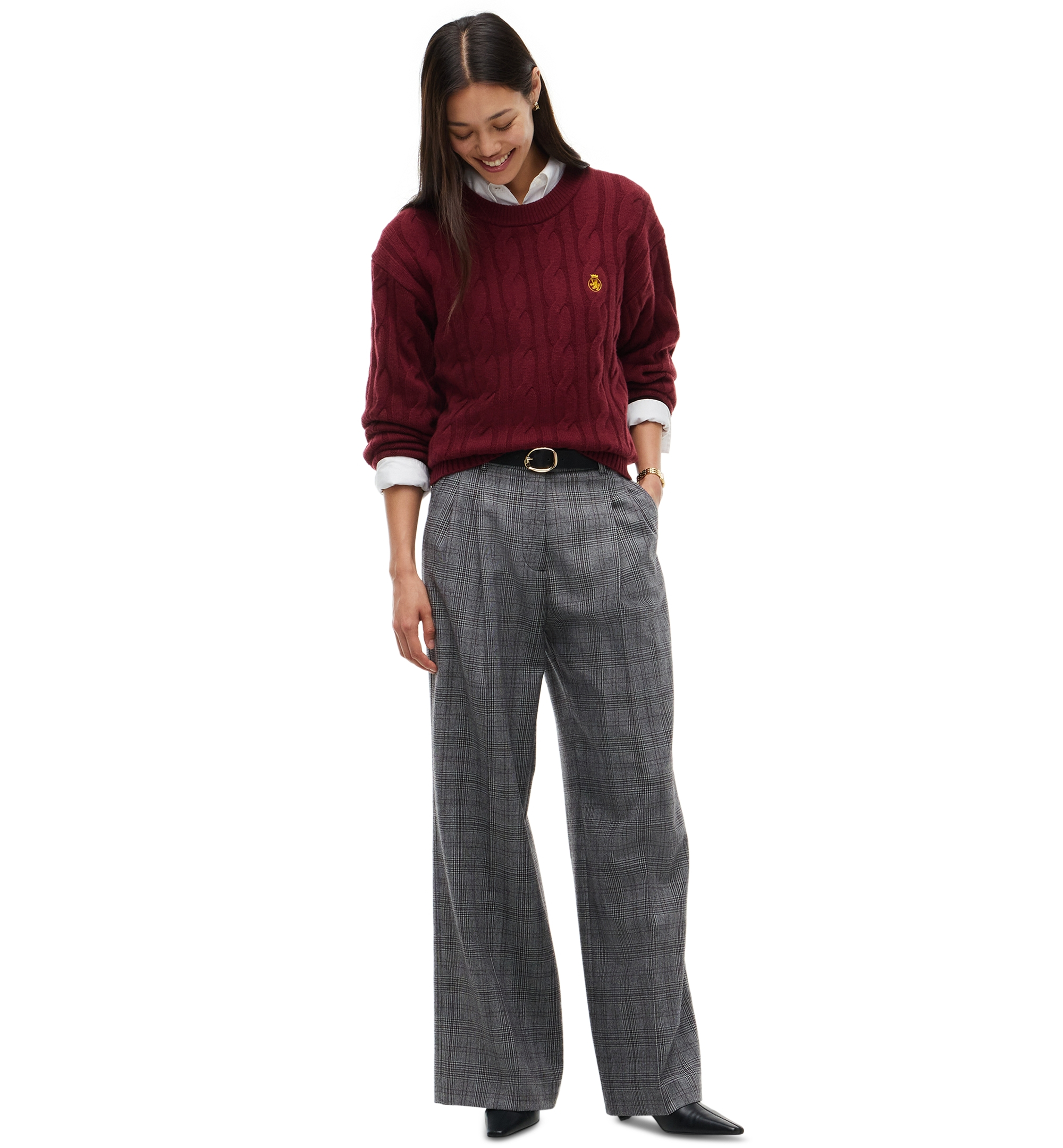 Tommy Hilfiger Women's American Icons 100% Wool Cable-Knit Crewneck Sweater, Macy's Exclusive - Burgundy