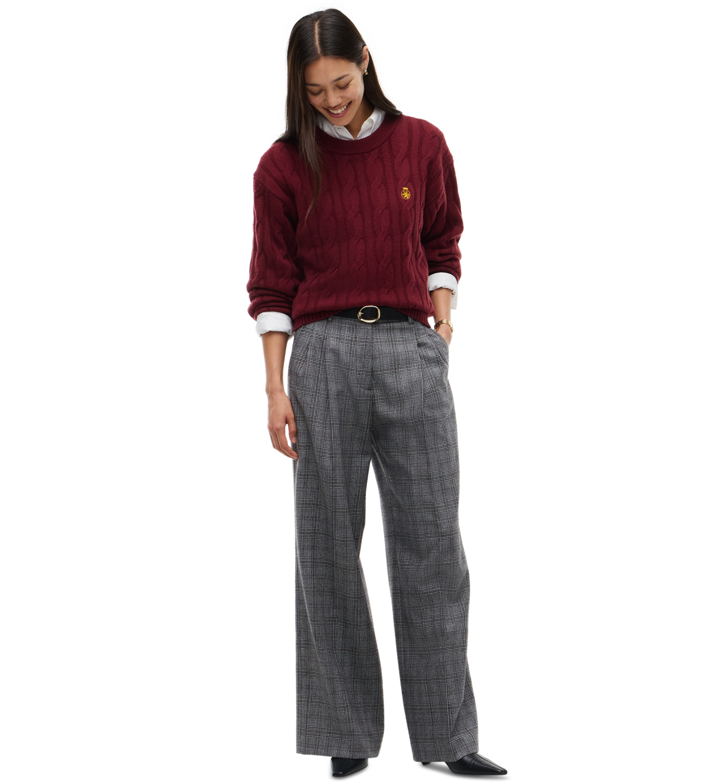 Tommy Hilfiger Women's American Icons 100% Wool Cable-Knit Crewneck Sweater, Macy's Exclusive - Burgundy