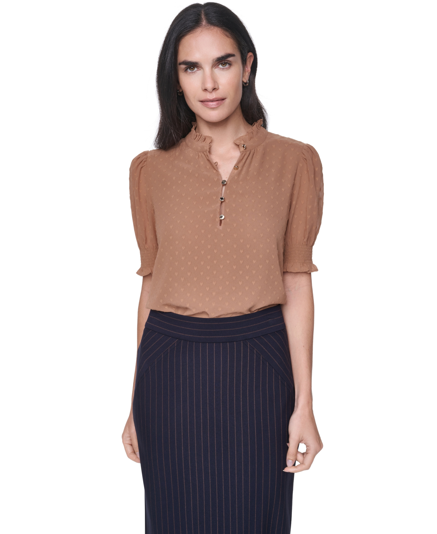 Tommy Hilfiger Women's Clip Dot Mock Neck Popover Top - Tobacco