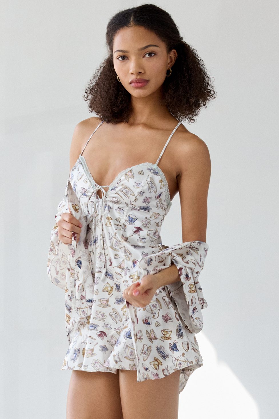 Out From Under Beauty Sleep Lace-Up Tie Satin Slip - Cream