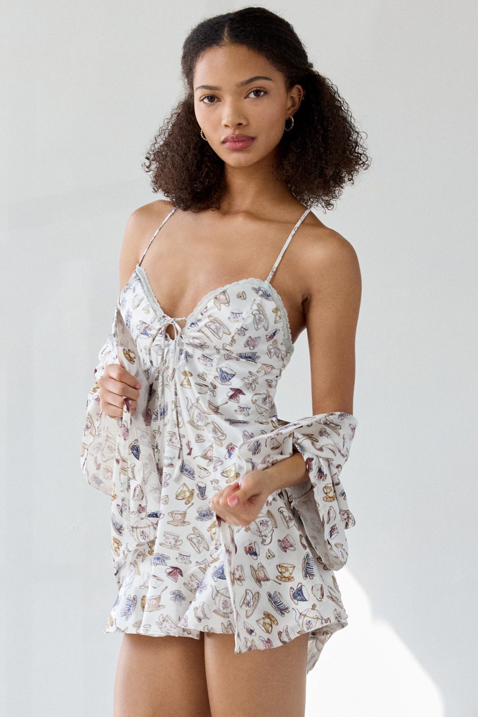 Out From Under Beauty Sleep Lace-Up Tie Satin Slip - Cream