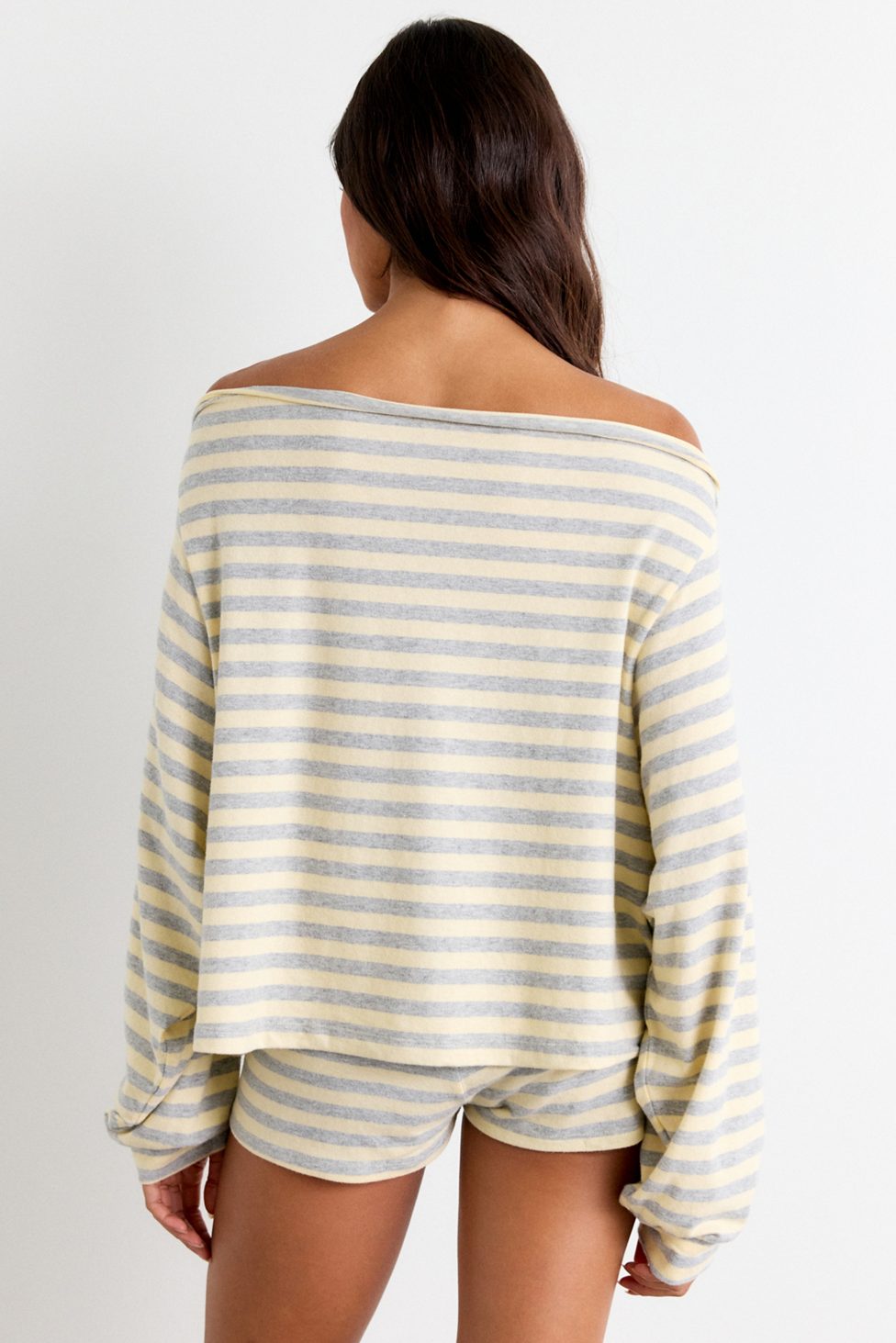 Out From Under All Nighter Striped Off-The-Shoulder Sweatshirt - Light Yellow Stripe
