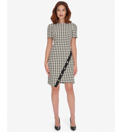 Tommy Hilfiger Women's Houndstooth Pattern Sheath Dress - Black Pearl
