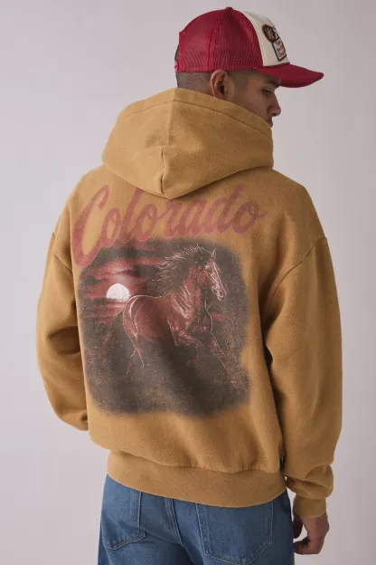 Colorado Range Graphic Zip-Up Hoodie Sweatshirt - Taupe