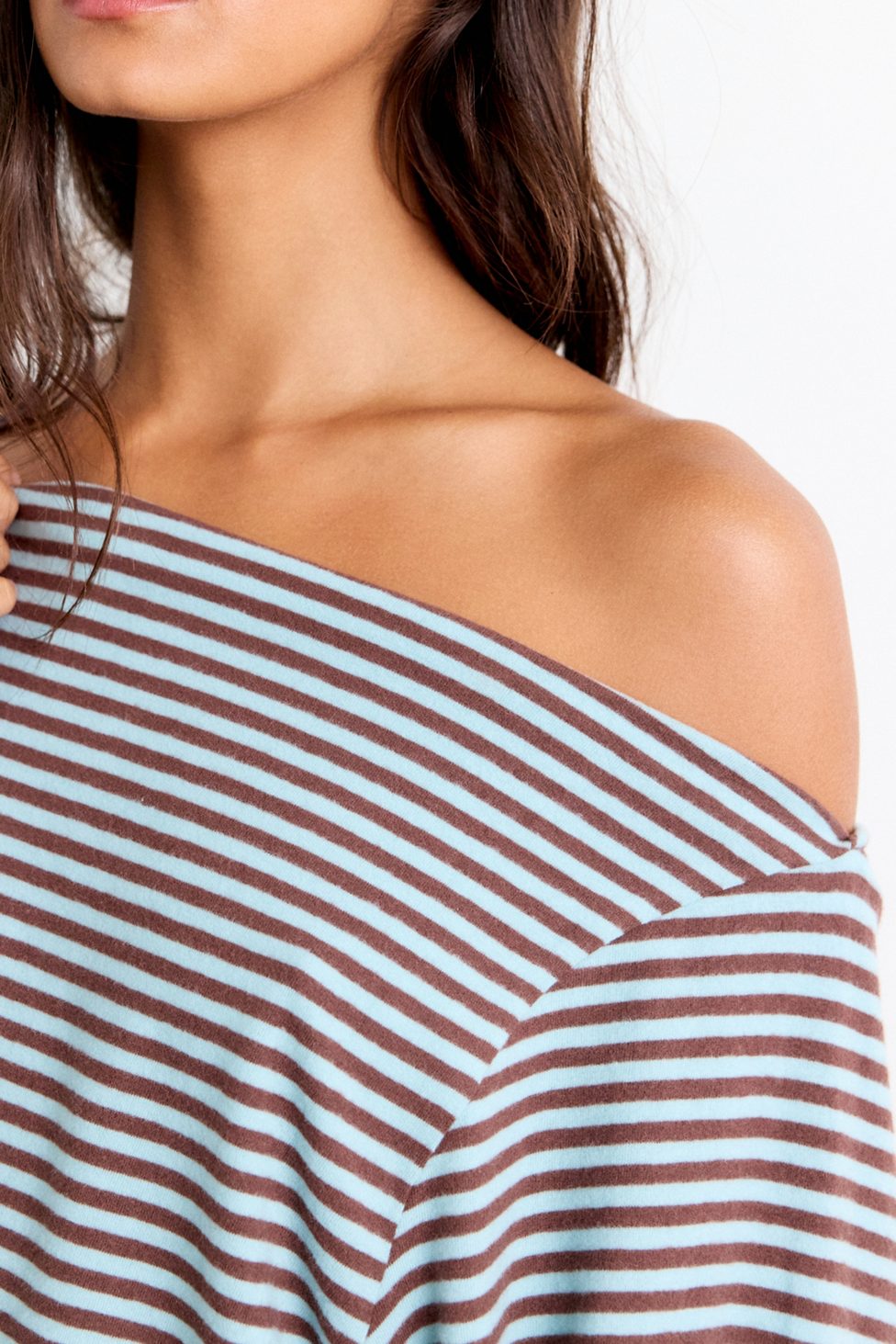 Out From Under All Nighter Striped Off-The-Shoulder Sweatshirt - Blue Stripe