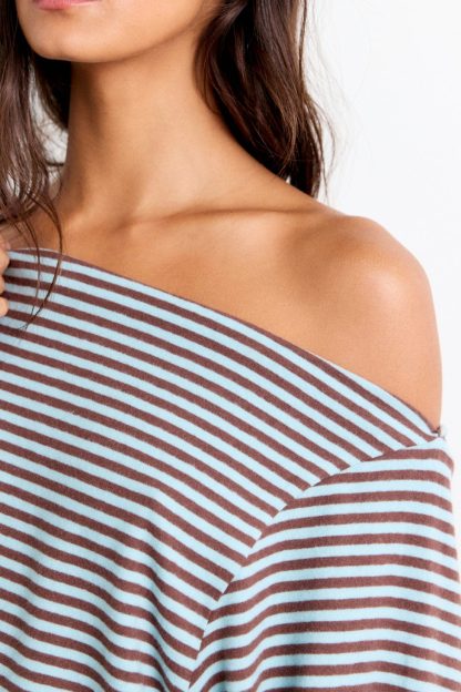 Out From Under All Nighter Striped Off-The-Shoulder Sweatshirt - Blue Stripe