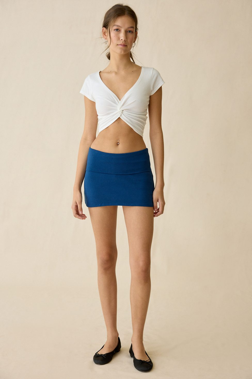 Out From Under Bec Foldover Low-Rise Mini Skort - Blue