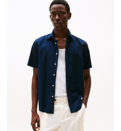 Tommy Hilfiger Men's Short Sleeve Flex Poplin Regular Fit Shirt - Desert Sky