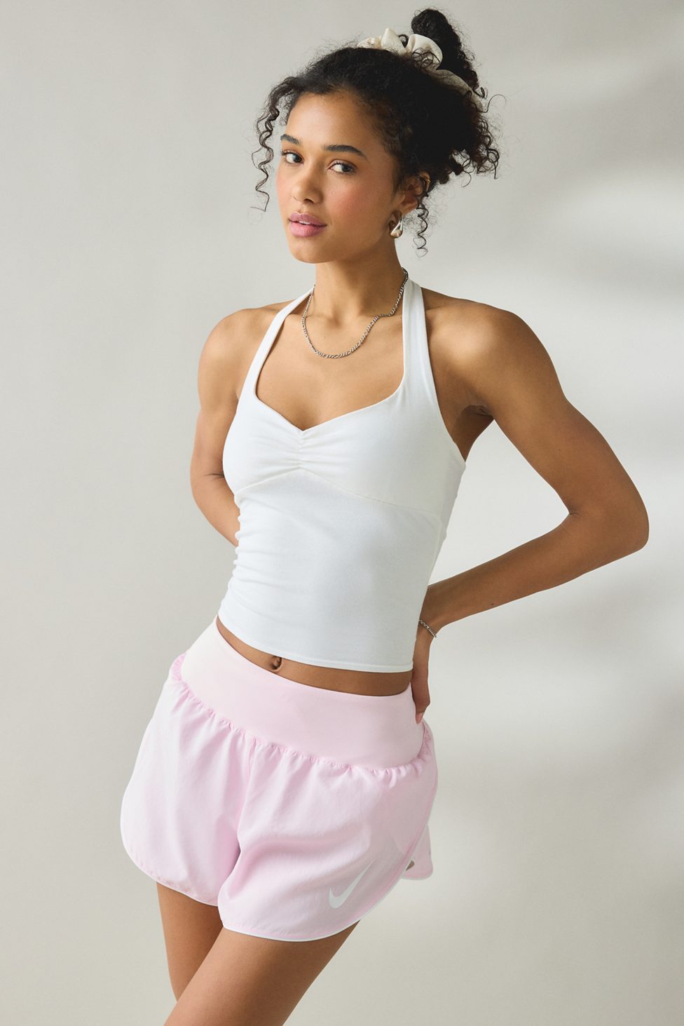 Nike Dri-FIT Tempo Flow Swoosh Mid-Rise Shorts - Pink Foam/Reflective Silver