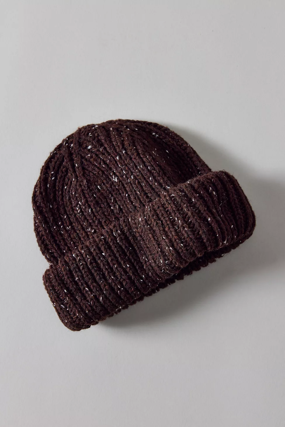 Marled Wool-Blend Short Roll Ribbed Knit Beanie - Chocolate