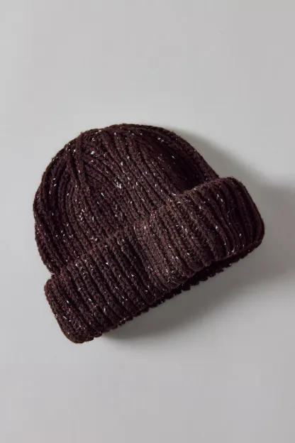 Marled Wool-Blend Short Roll Ribbed Knit Beanie - Chocolate