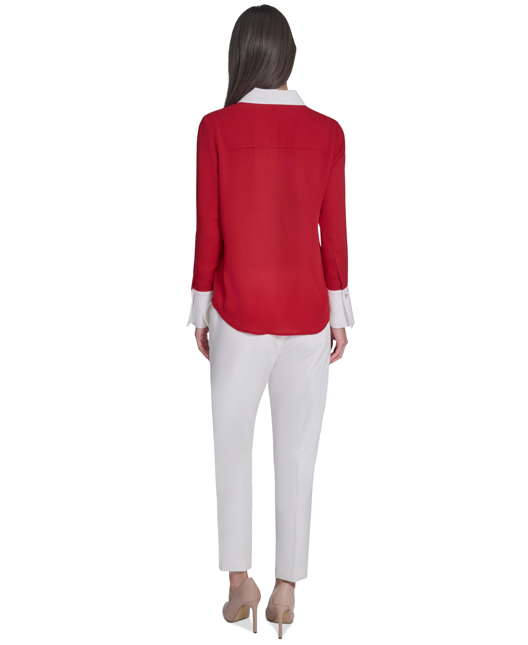 Tommy Hilfiger Women's Slim-Fit Button-Up Top - Scarlet/Ivory