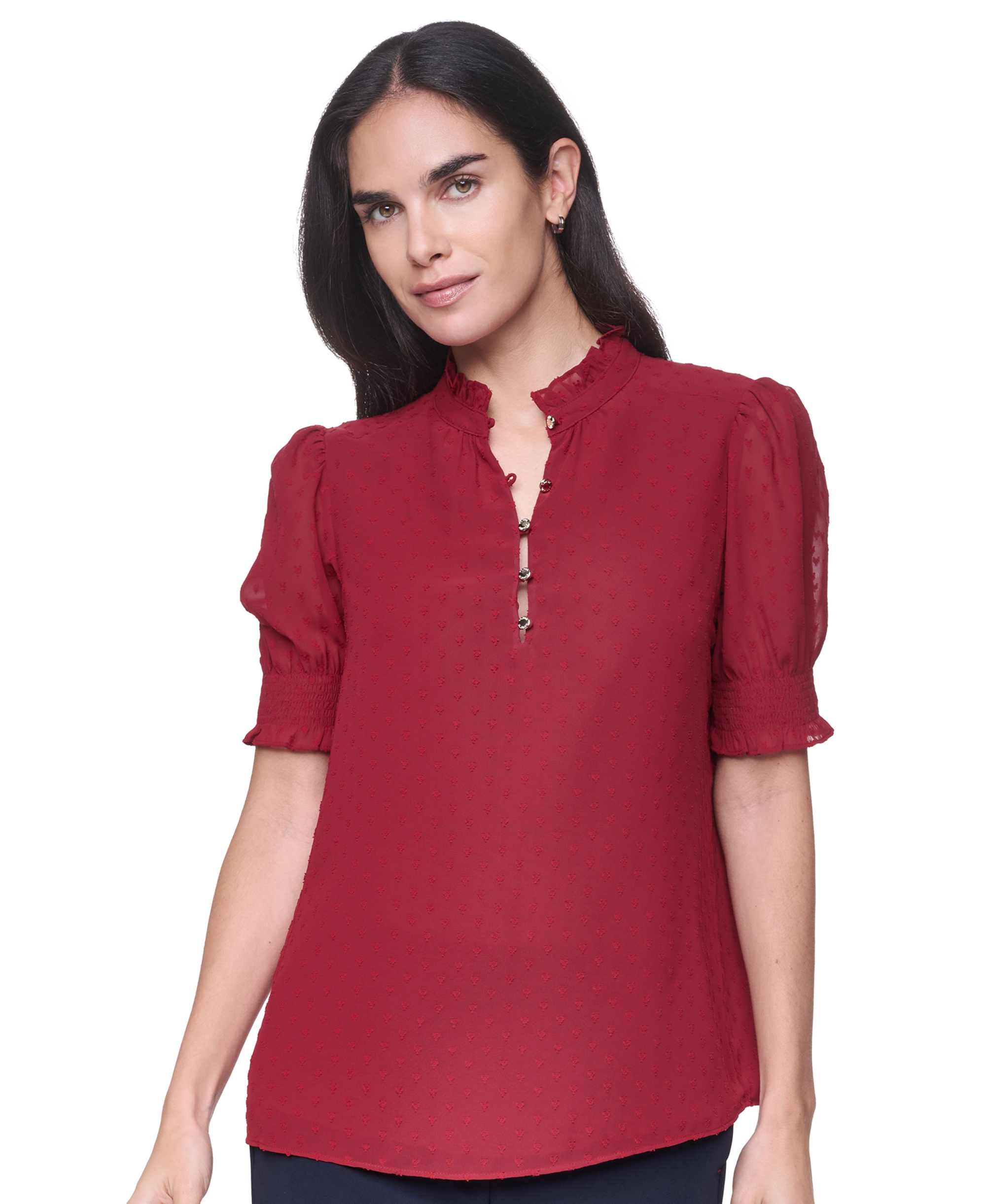 Tommy Hilfiger Women's Clip Dot Mock Neck Popover Top - Crimson
