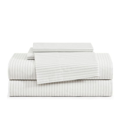 Tommy Hilfiger Printed 200-Thread Count Cotton Percale Sheet Set - Monogram Stripe Gray