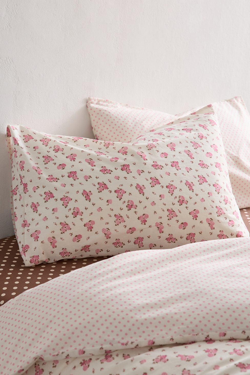 Maise Floral Patterned Reversible Sham Set - Pink Flora/Polka Dot