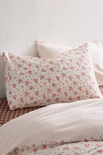 Maise Floral Patterned Reversible Sham Set - Pink Flora/Polka Dot