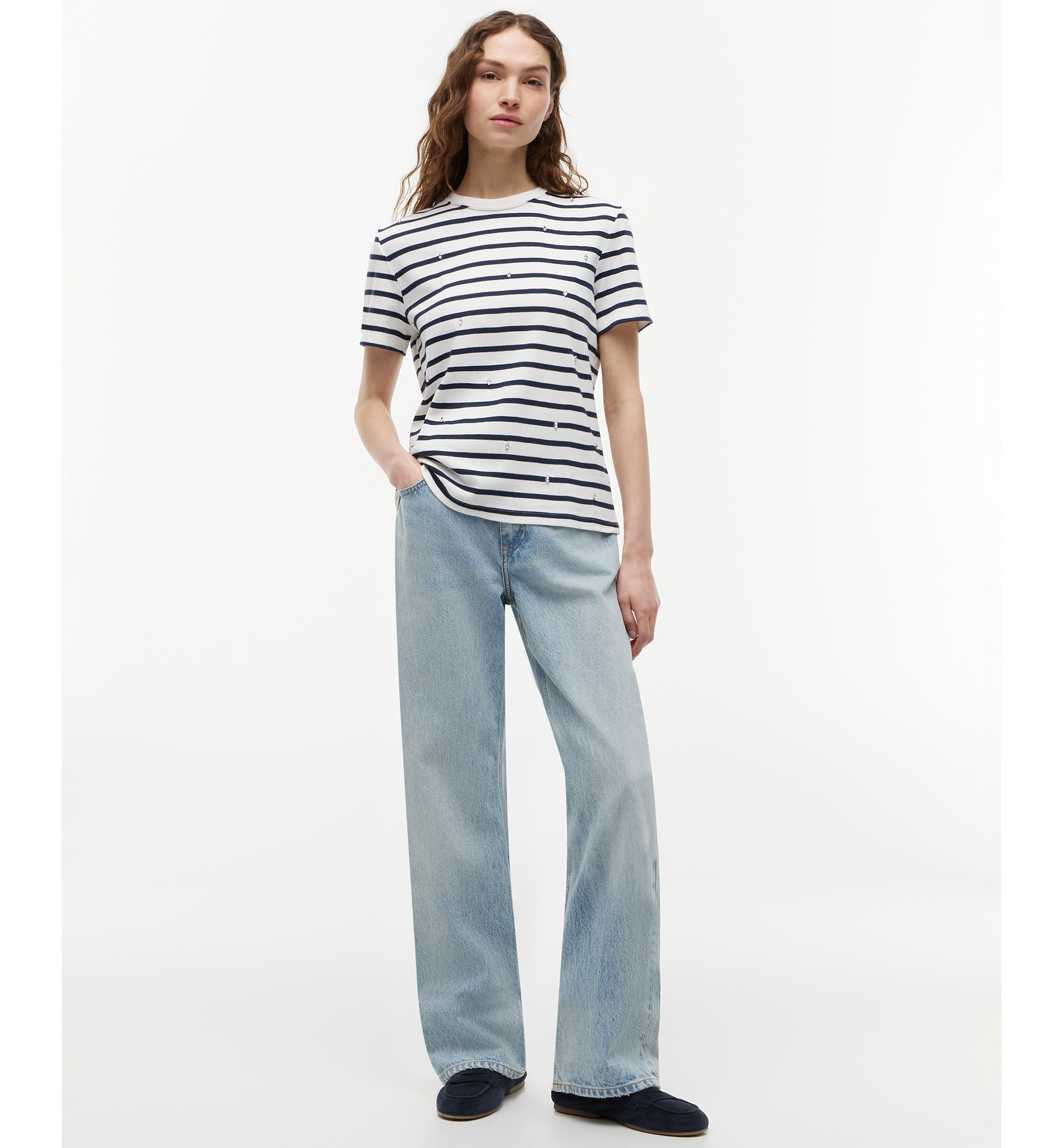 Tommy Hilfiger Women's Ribbed Crewneck T-Shirt - Breton Stripe Ecru/Dark Night Navy