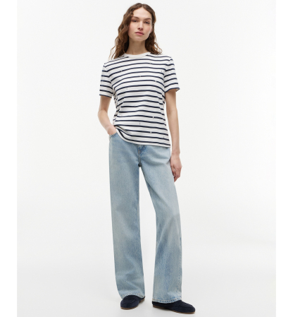 Tommy Hilfiger Women's Ribbed Crewneck T-Shirt - Breton Stripe Ecru/Dark Night Navy