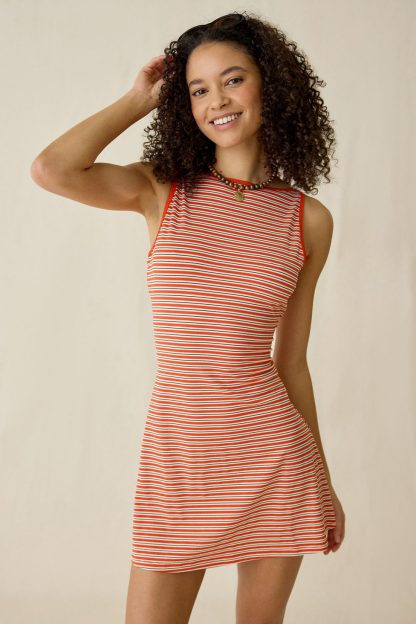 BDG Boardwalk Striped Scoop-Back Tank Mini Dress - Red Stripe