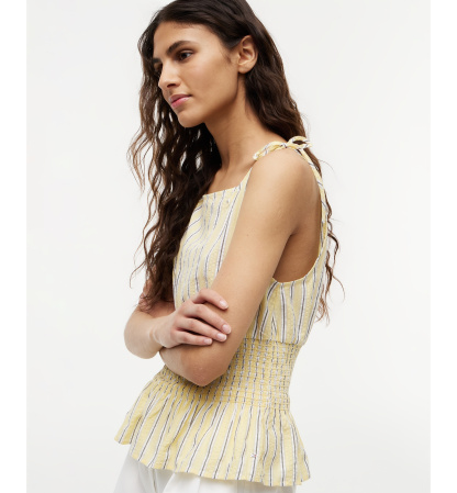 Tommy Hilfiger Women's Smocked Shoulder-Tie Top - Light Quartz Stripe Cream